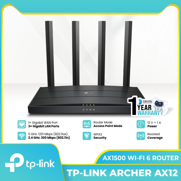 Tp-Link Router Archer Ax12 Ax1500 Dual-Band Gigabit Wi-Fi 6