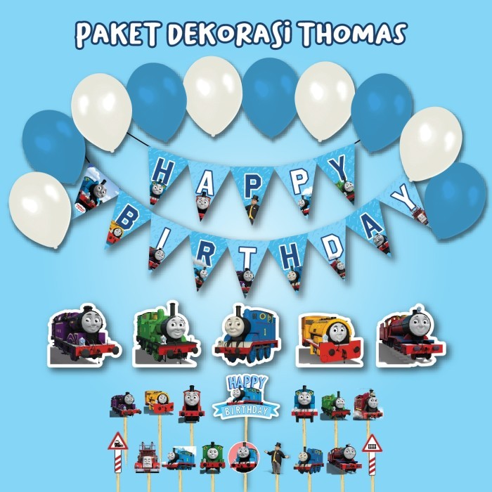 PAKET DEKORASI THOMAS ULANG TAHUN HIASAN HAPPY BIRTHDAY ULTAH BANNER