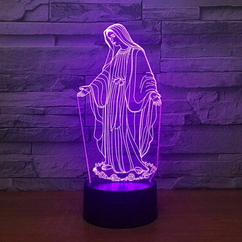 [Diskon Besar] Seri Kristen Perawan Maria Lampu Malam Visual 3D 16 Warna Berubah Kontrol Sentuh USB 