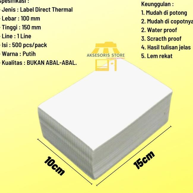 

Kertas Thermal A6 Label Stiker Barcode 100X150 500Pcs Perdus Isi 20Pak Terlaris