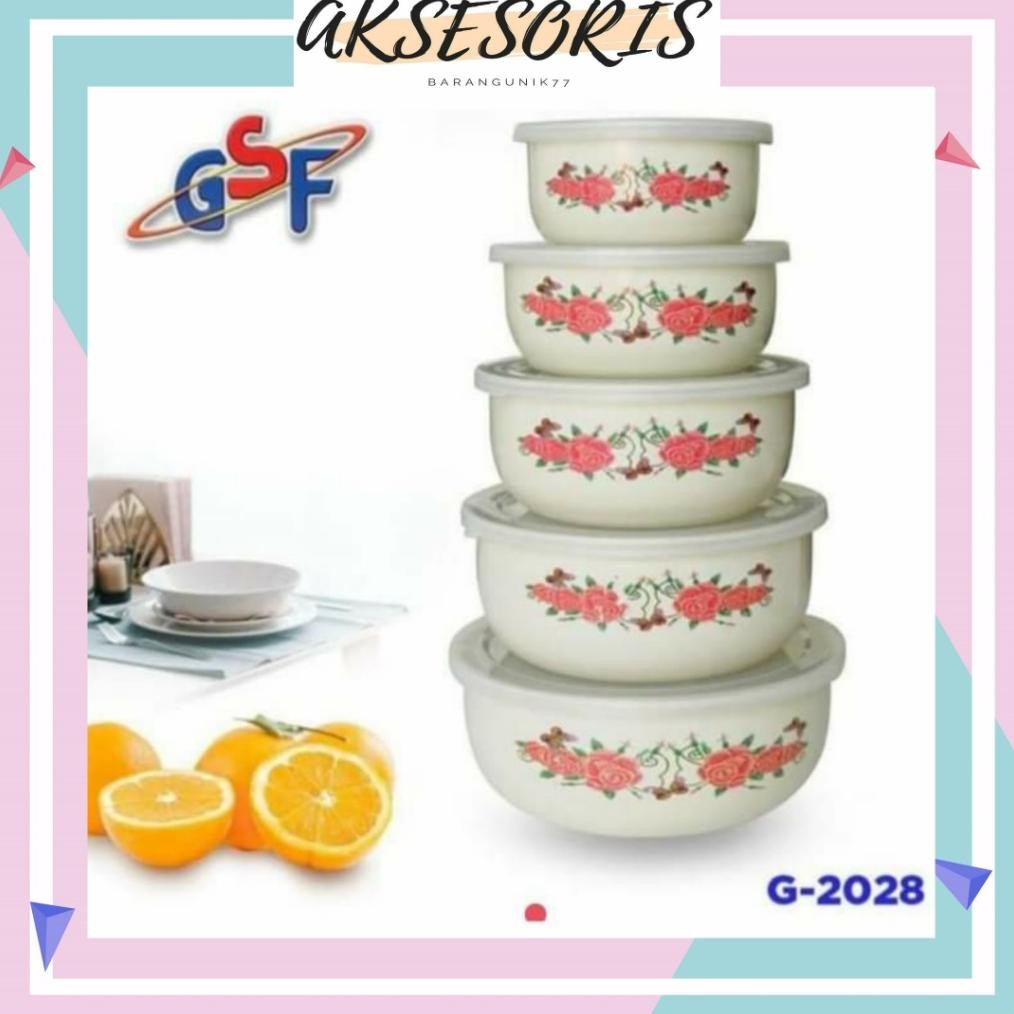 RANTANG SUSUN 5 MANGKOK SET BERANAK GSF MANGKUK PENYIMPANAN MAKANAN MOTIF BUNGA GSF / RANTANG SUSUN 