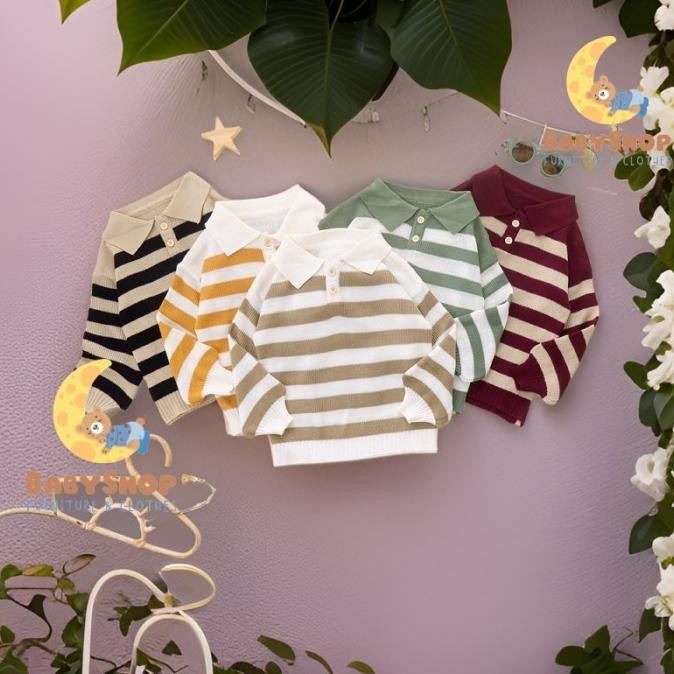 Viral Baju Sweater Couple Keluarga Ibu Ayah Anak Switer Rajut Belang Stripe Fashion 2024