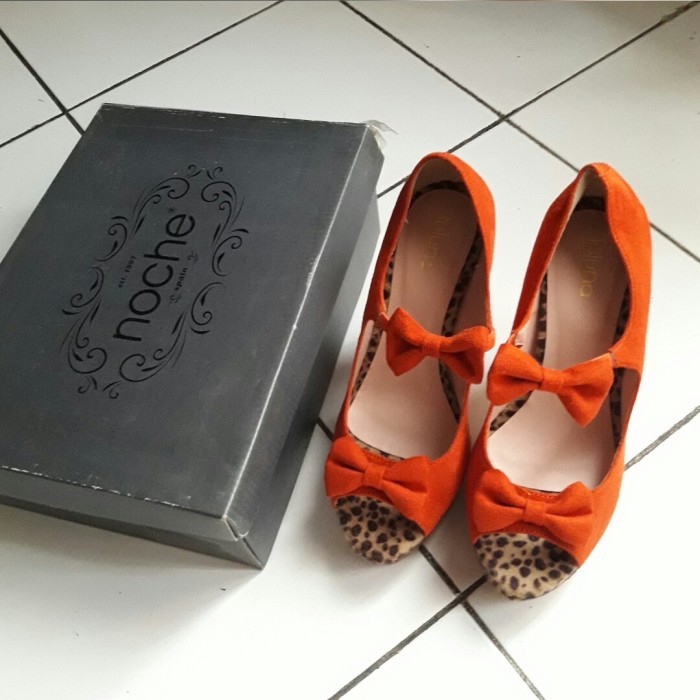 Sepatu Heels Hak Tinggi Pesta Wanita Laluna Noche Orange Leopard