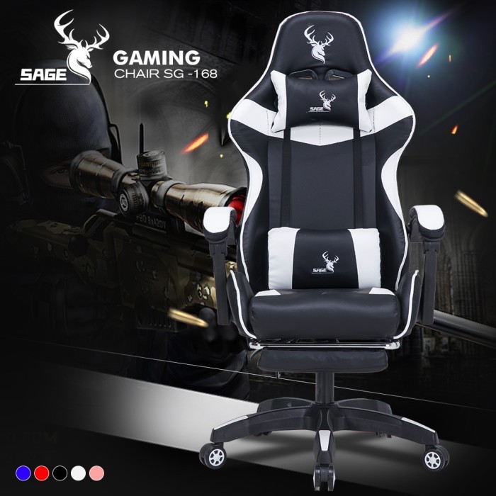 Terbaru Sage Chair Kursi Bangku Gaming Game With Footrest 145 Sg-168 Putih
