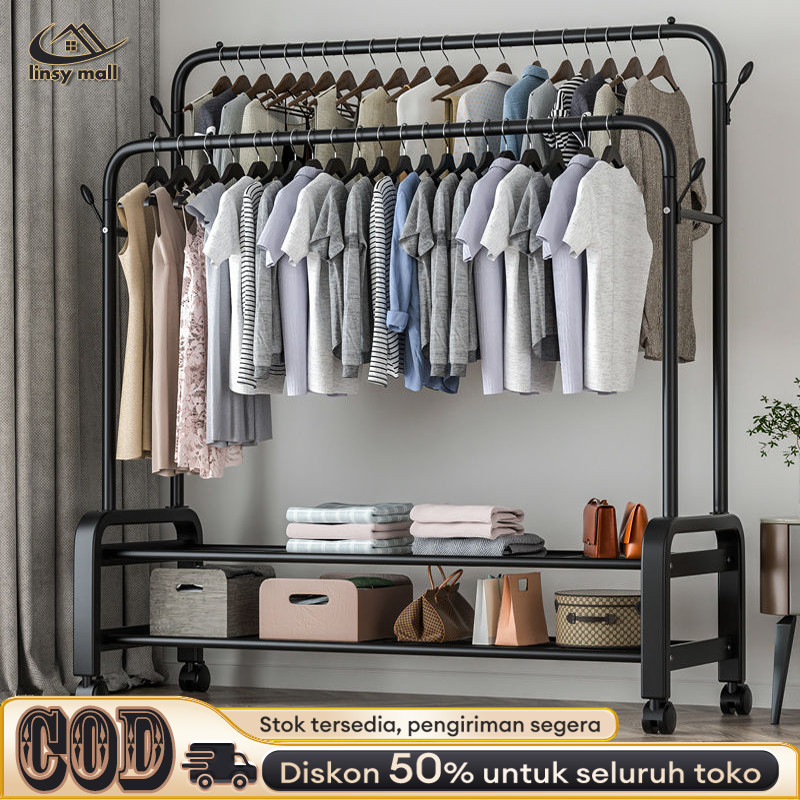 Stand Hanger Besi Rak Gantungan Baju Besi Gantungan Baju Berdiri Rak Baju Gantung Minimalis 150Cm