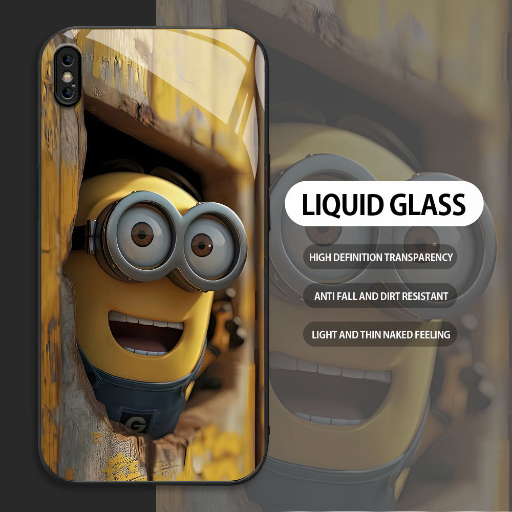 For Apple iPhone X XR XS MAX Casing Skin Handphone  Funny Minions Glass kesing Phone Case edge Silic