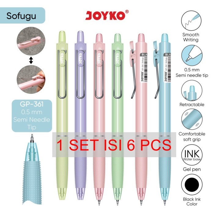 

BEBAS ONGKIR - Gel Pen Pulpen Pena Joyko GP-361 Sofugu Gel 0.5 mm 1 Set 6 Pcs