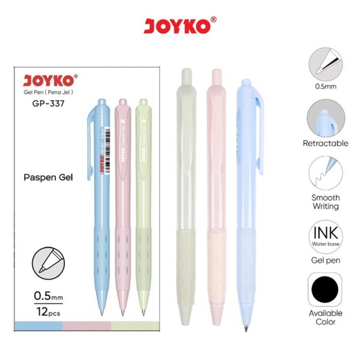 

Gel Pen Pulpen Pena Joyko GP-337 Paspen Gel 0.5 mm Pastel Color 12 Pcs