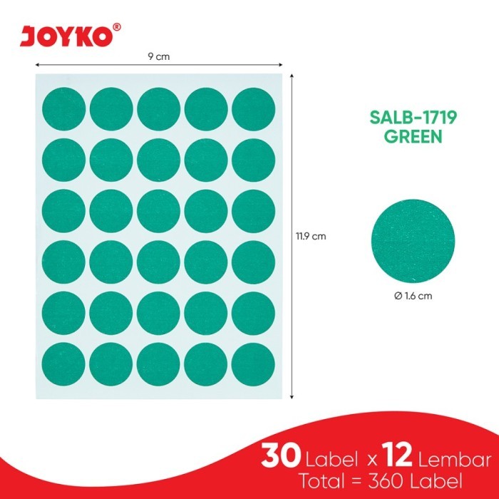 

BEBAS ONGKIR - Self Adhesive Labels / Label Sticker Bulat Hijau Joyko SALB-1719 16mm