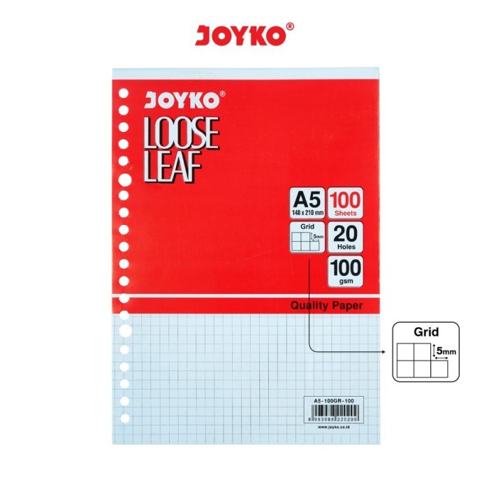

TERMURAH - Loose Leaf Isi Kertas File Binder Joyko A5-100GR Grid Kotak 100 Lembar
