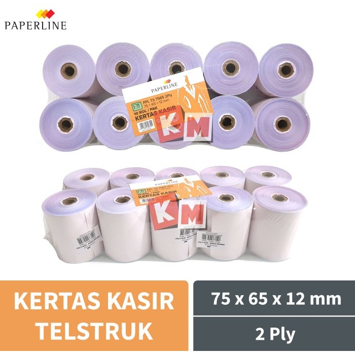 

NEW Kertas Struk Kasir Telstruk Paperline 75 x 65 mm 2 Ply NCR Roll 75x65