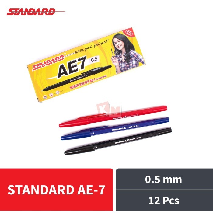 

TERMURAH - Pulpen Ballpoint Pena Standard AE-7 AE7 Hitam Merah Biru 0.5 mm 12 Pcs