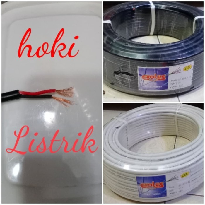 TERMURAH - kabel listrik serabut h-yo 2x1.5 evolus/roll(50m) hitam / bukan eterna