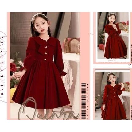 Baju Dress Anak Perempuan Umur 6 7 8 9 10 Tahun Simple Quenra Maron