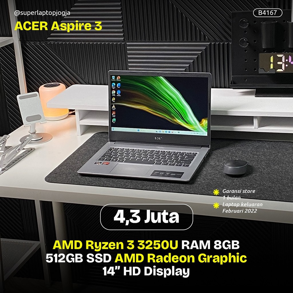 ACER Aspire 3 amd ryzen 3 3250u ram 8gb ssd 512gb