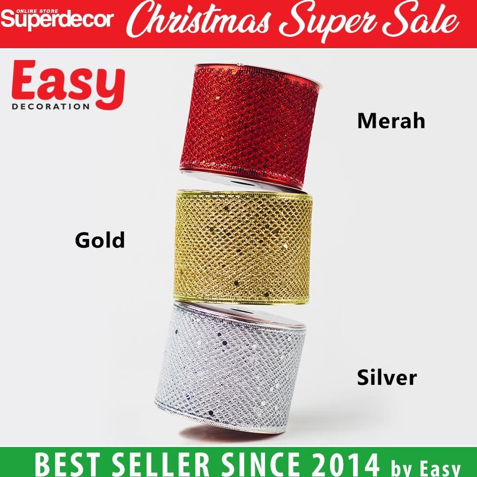 

Pita Natal Kawat Roll Hiasan Ornamen Dekorasi Parcel Jala 6,3 Cm Murah