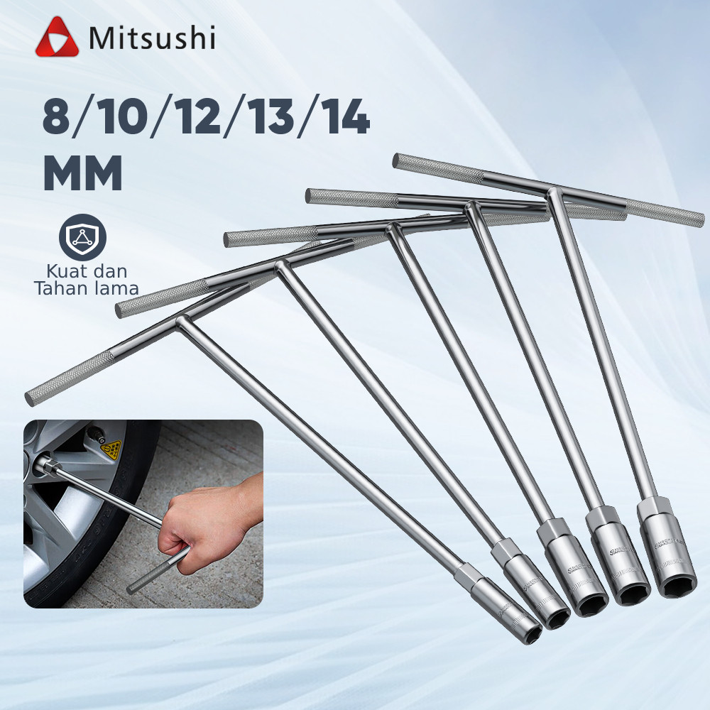 Mitsushi Kunci Sok T Set 5pcs 8-14 mm Lengkap Kunci T Set 4pcs Kunci Sock T 8/10/12/13/14mm HEX Alat