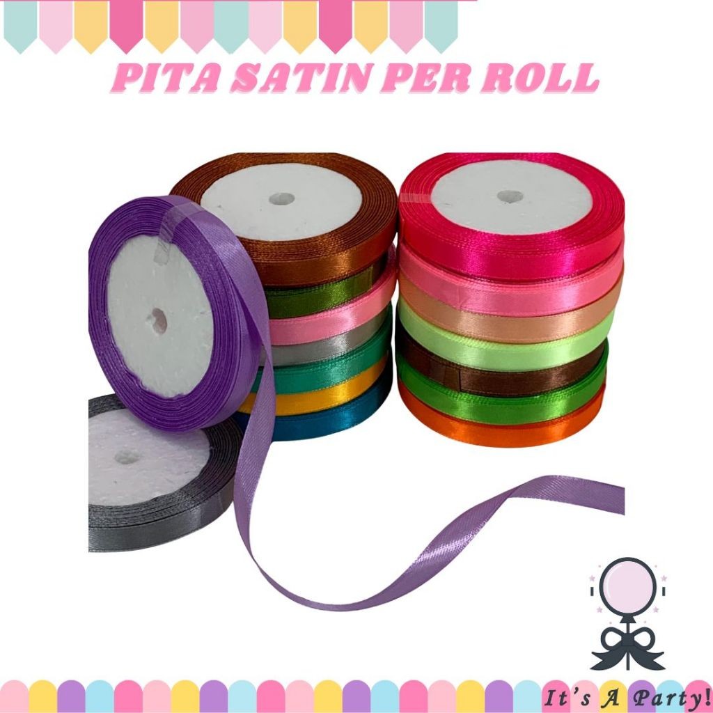 

Pita Warna-Warni Pita Satin Polos 3/8 inch /1 cm Per 1 Roll Pita Satin Itsaparty pita hampers premium