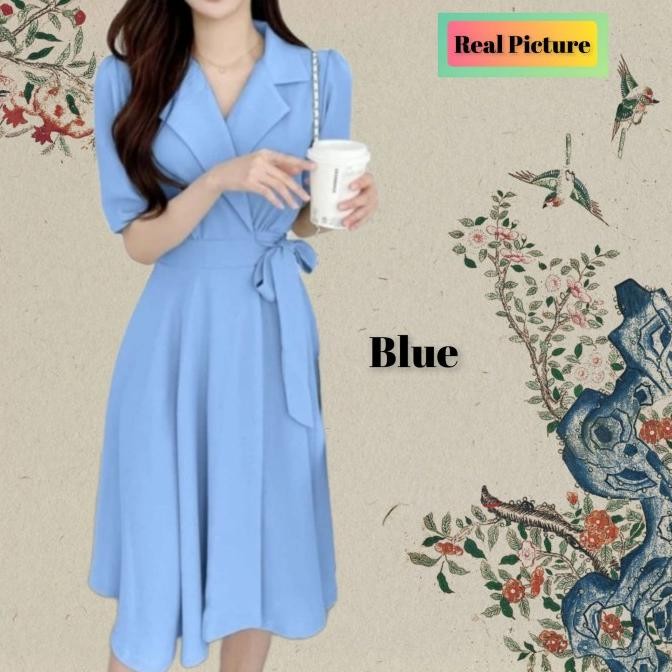 midi dress wanita korean style viola baju gaun natal modern lilac ES77