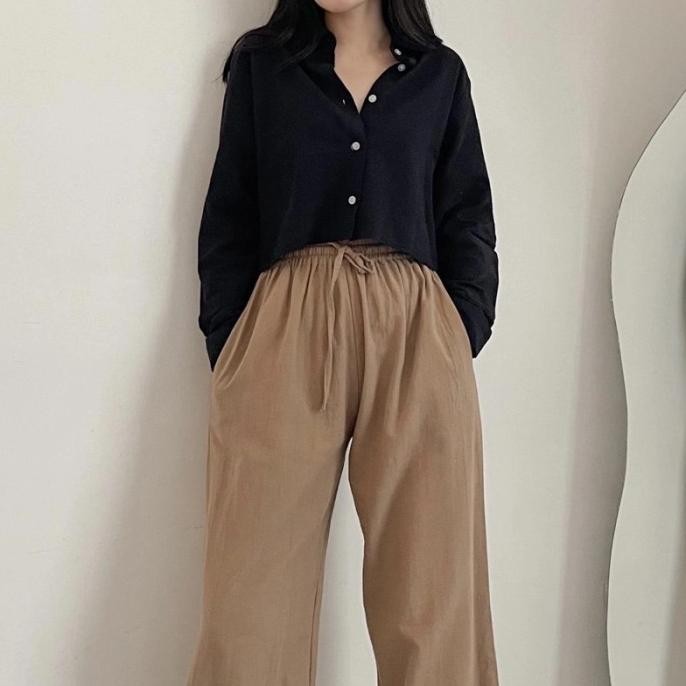 CEYA TOP - KEMEJA CROP LINEN LENGAN PANJANG WANITA - OUTER CROP LINEN KEMEJA LINEN OVERSIZE LENGAN P