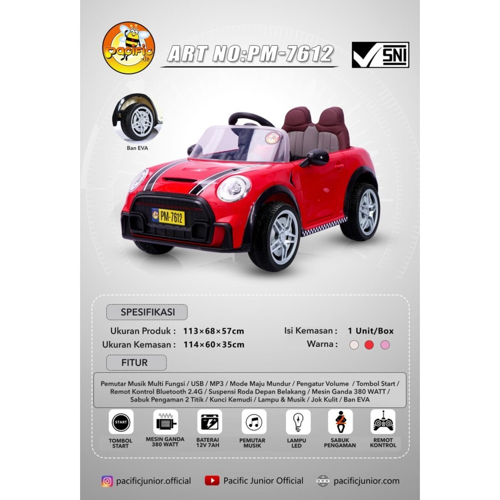 Mainan Mobil Aki Anak Ni Cooper Pasific Pm7612+ Ban Eva Pm 7612+