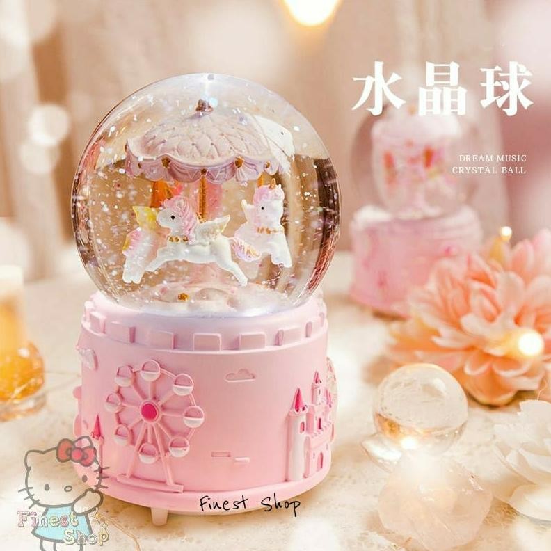 DISKON Snowball Kotak Musik Unicorn JUMBO Bola Salju Kaca Dream Music Box Lampu Happy Glitter Kado W