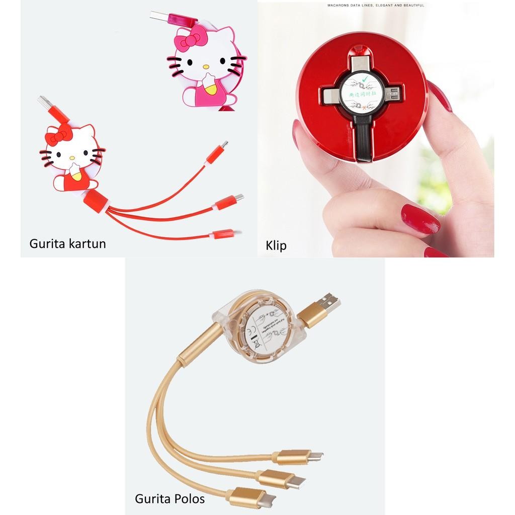 [Khusus Batam] Kabel Charger 3 In 1, Kabel Cas Hp Iphone Samsung Type C, Charger Cable [G]