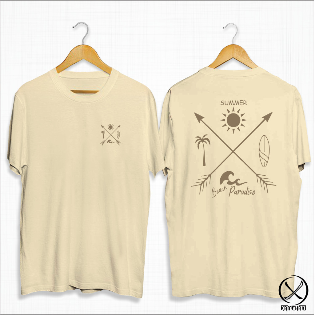 Kamehaki Kaos Luar Ruangan SUMMER BEACH PARADISE LINE X Logo Kaos BEACH Kaos Traveling Baju Distro P