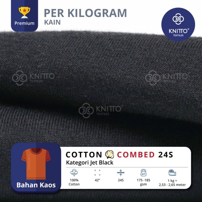 Kain Kain Cotton Combed 24S Jet Black (Bahan Kaos)