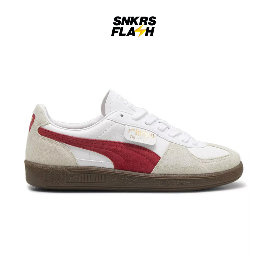 PUMA Palermo Lth White Vapor Gray Club Red Sepatu Sneakers Pria - 39646405