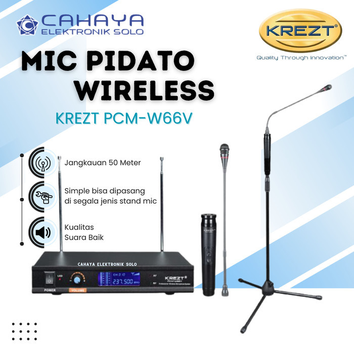 Mic Wireless Podium KREZT PCM W66V Pidato Upacara Masjid Gereja Ibadah Microphone Mikrofon Nirkabel