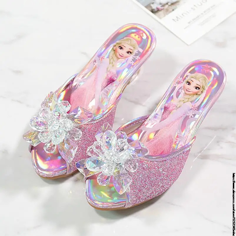 Sandal Hak Tinggi Anak Perempuan Disney Elsa Baru Musim Panas Fashion Sandal Anak-anak Gadis Kecil L