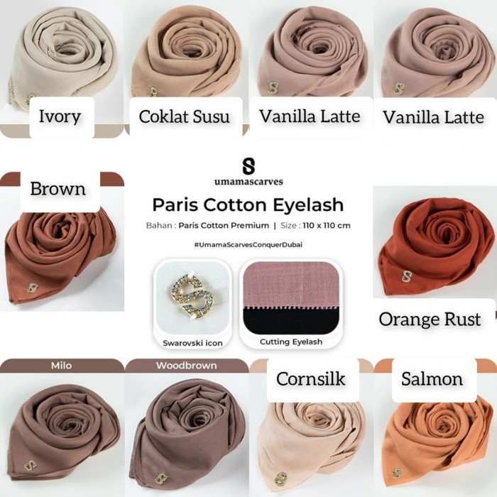 Umama Scarves - Kerudung Polos Segi Empat Paris Cotton Eyelash (2) #Original