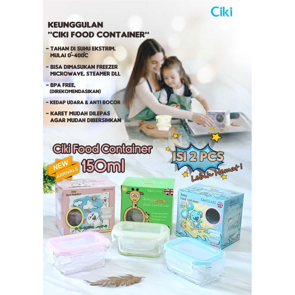 KOMPLIT CIKI Glass Baby Food Container Wadah Kaca Mpasi 150ml Isi 2