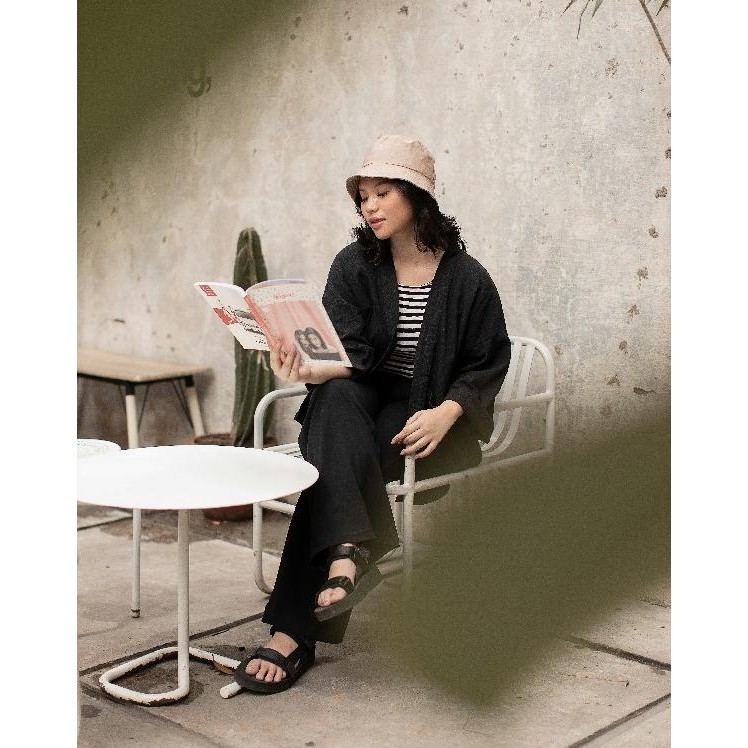 Promo Schouten Outer Linen Akiro Black - Kimono Pria Wanita (Unisex)