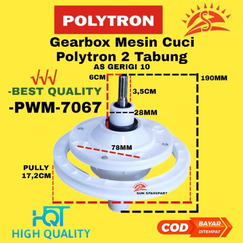 gearbox mesin cuci POLYTRON PWM-7067 2 tabung gearbox/girbox