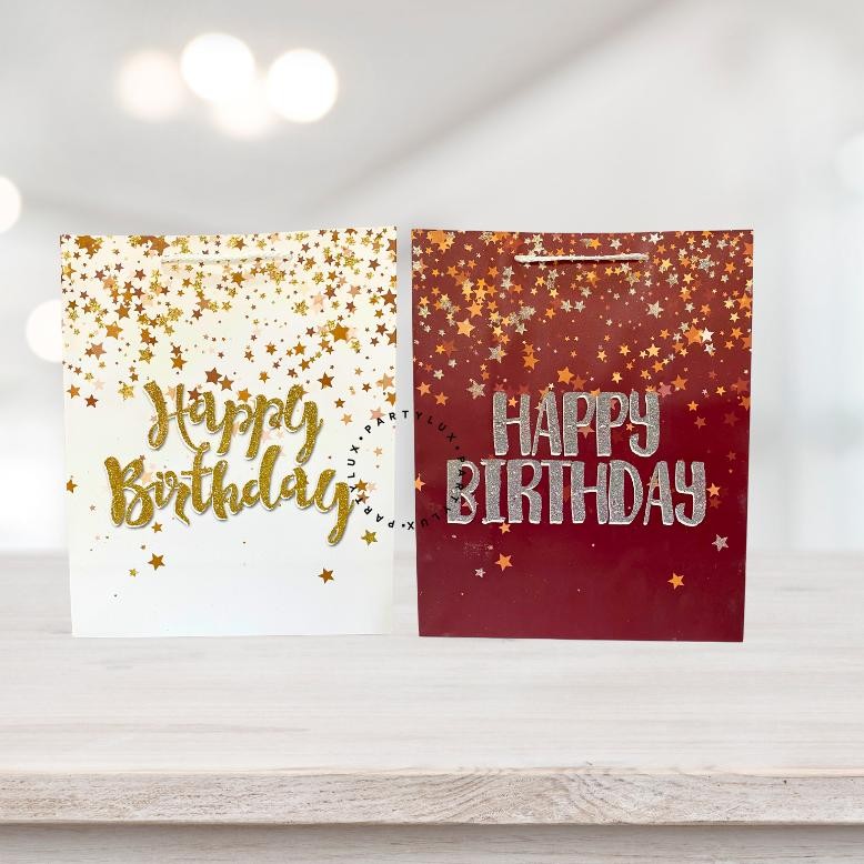 

Paper Bag Kado Motif HBD Star Glitter / Tas Kado Ulang Tahun / Goodie Bag