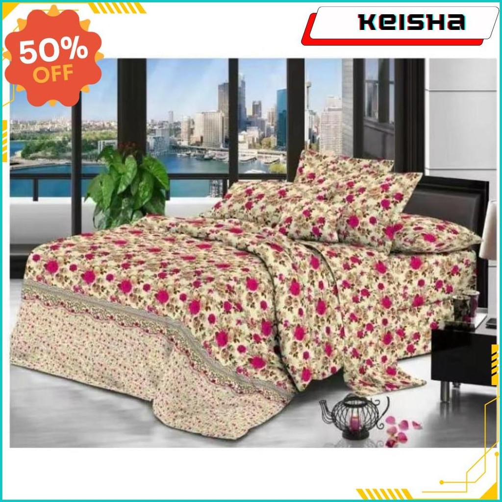 Sprei Motif Bahan L4Dyrose 180X200 160X200 120X200 1 Set 2 Sarung Bantal 1 Sarung Guling/Sprai Homem