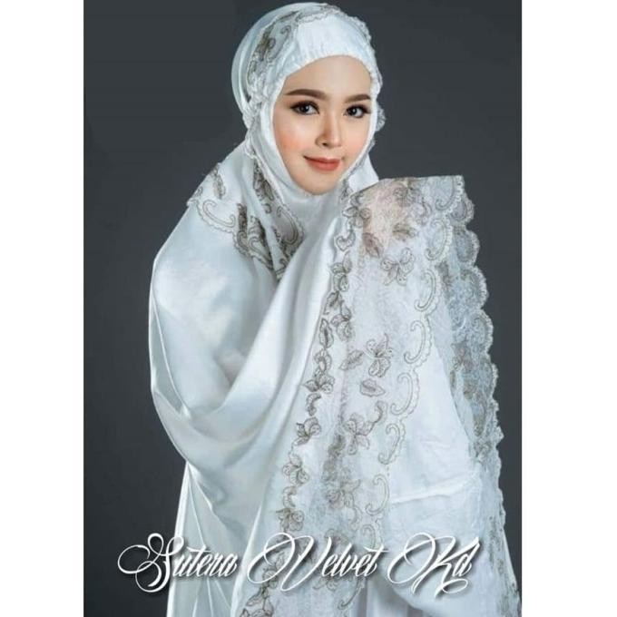 MUKENA SUTRA VELVET BAHAN ADEM, MUKENA PUTIH TERLARIS