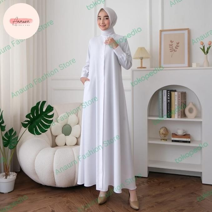 BAJU GAMIS WANITA PUTIH KATUN TOYOBO FODU - MADINA LAURA
