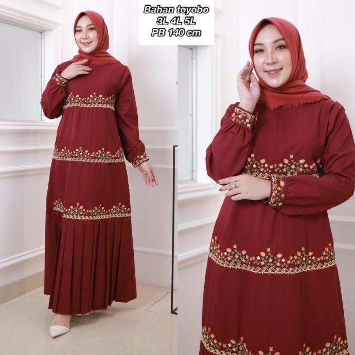 LIDYA DRESS GAMIS TOYOBO BORDIR MOTIF BUNGA [ADA UKURAN JUMBO]