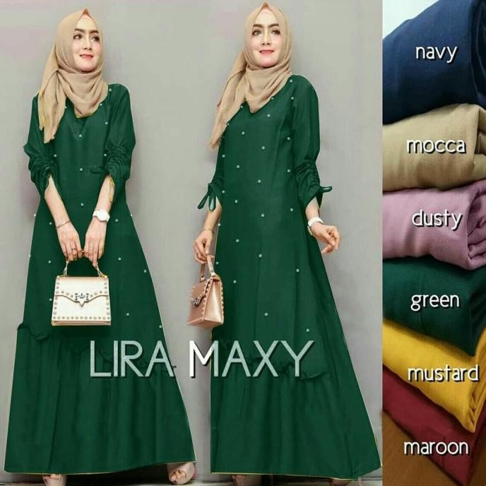 BAJU BUSANA MUSLIM GAMIS PESTA TERBARU MAXI LIRA HIJAU BOTOL MURAH