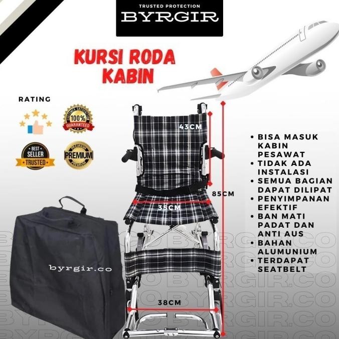 HARGA DISKON BYRGIR Kursi Roda Lipat Travel Kabin Pesawat Wheelchair Ringan Mini