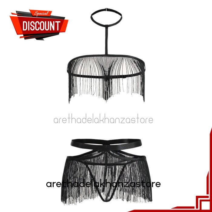 PAKAIAN DALAM BRA SET BRALETTE SEXY HOT BH HALTER TALI RUMBAI CD ROK HITAM SEKSI BEBAS ONGKIR BY ARE