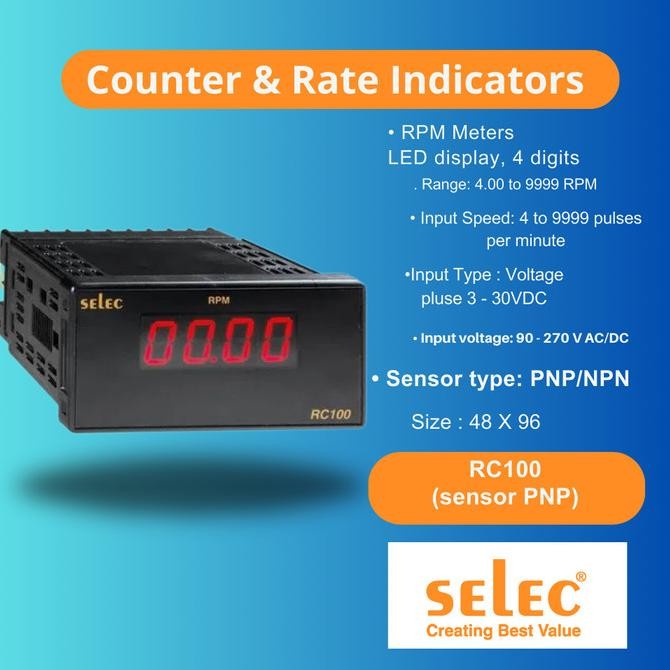 Masih Rpm Meter Selec Rc100 ( Sensor Pnp ) Digital Rpm Meter