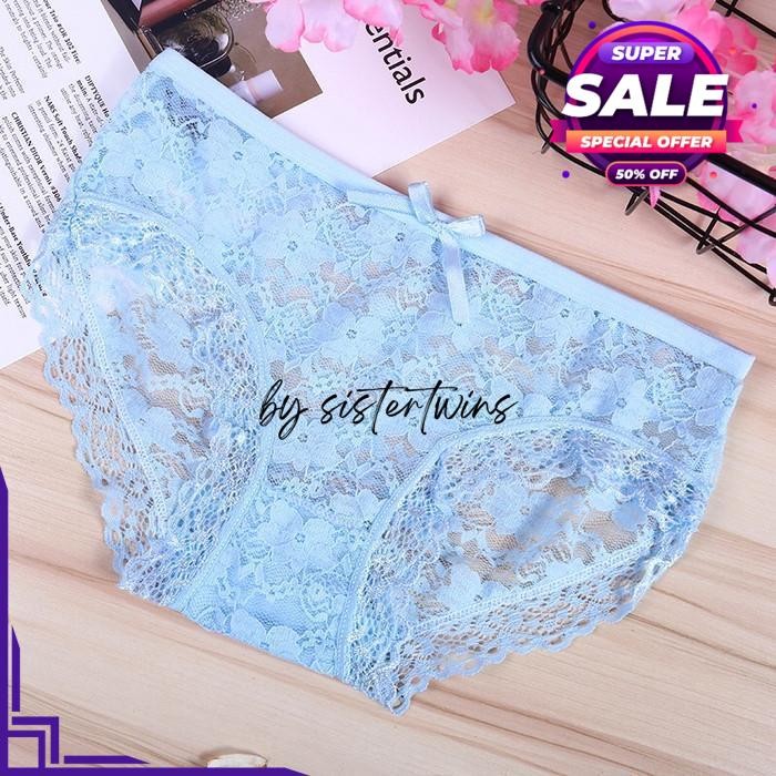 CD WANITA SEXY CELANA RENDA TRANSPARAN C - BIRU MUDA, XL BY SISTER TWINS STORE HIGHT CLASS 