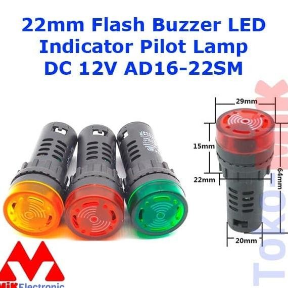 AD16-22SM FLASH BUZZER 12V DC/AC LED LIGHT PILOT LAMP ALARM SIGNAL tokmi99 Buru Order
