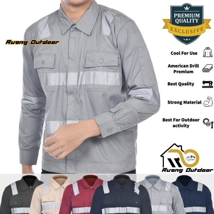 Kemeja Wearpack Pria Zipper Resleting Baju Safety Tambang Proyek PLN