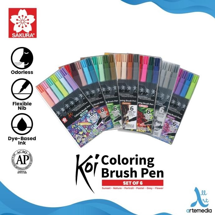 

Brush Pen Sakura Koi Coloring Brush Pen Set 6 Pena Kuas Warna