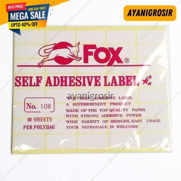 

HOT SALE KERTAS / LABEL STIKER FOX NO. 108 UK. 19 X 38 MM (PERSEGI PANJANG) BY AYANI GROSIR !!